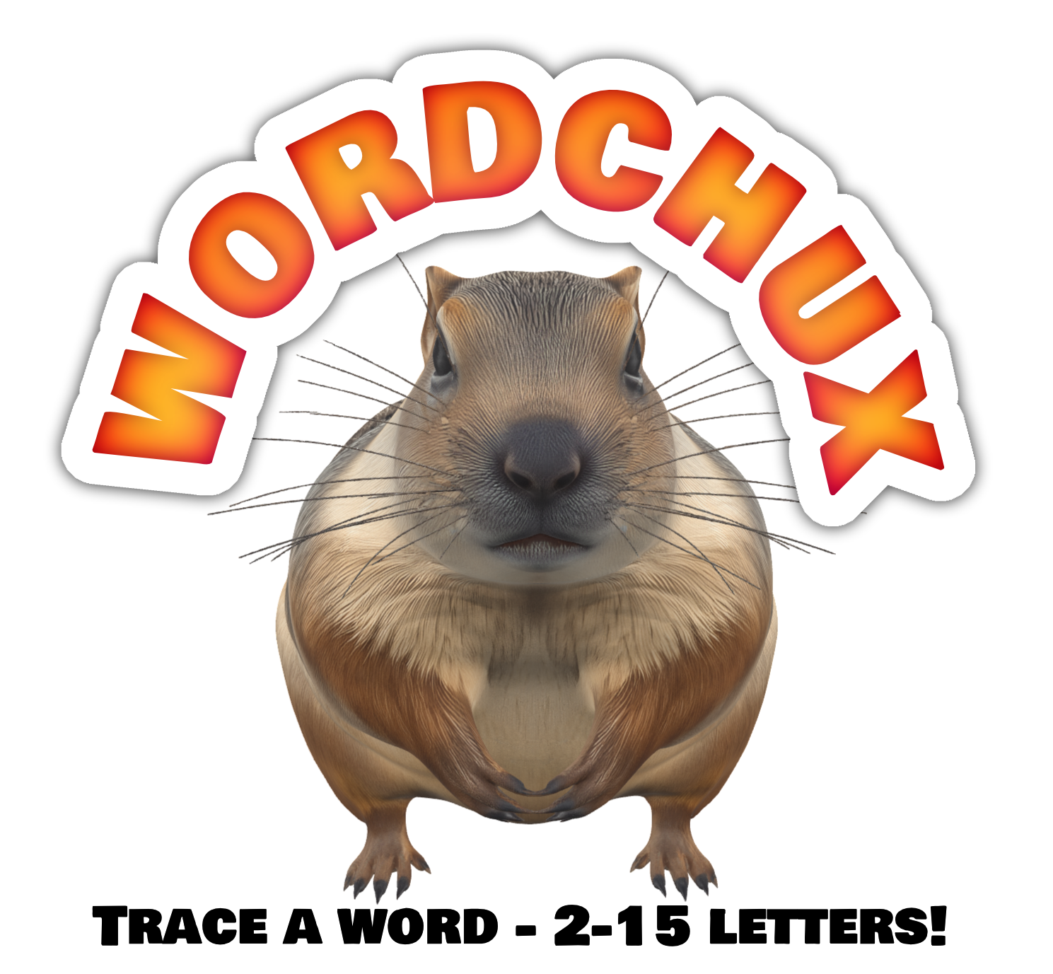 Wordchux logo with Chux the groundhog — Trace a word, 2 to 15 letters